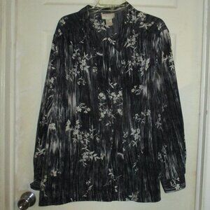 Shirt: “Jordan Woman” Sz:24, Button Down, Long Sleeve, Black-White Floral Print